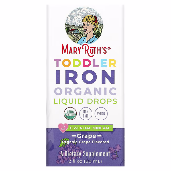 MaryRuth's, Toddler Iron Organic Liquid Drops, 1-3 Years, Grape, 3.5 mg, 60 ml