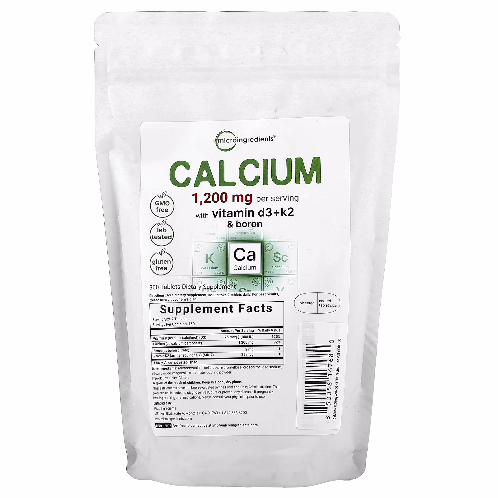 Micro Ingredients, Calcium with Vitamin D3 + K2 & Boron, 300 Tablets