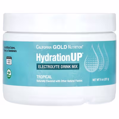 California Gold Nutrition, Beverages, HydrationUP®, Electrolyte Drink Mix with Calcium, Potassium, Vitamin C, and Vitamin E, Tropical, 8 oz (227 g)