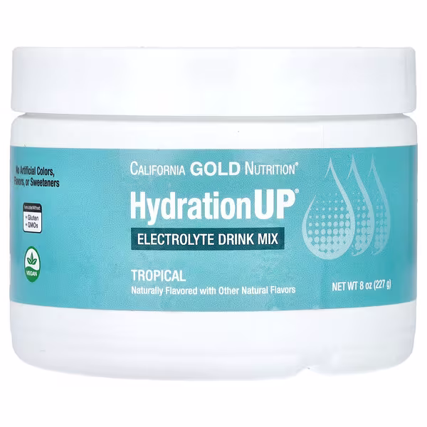 California Gold Nutrition, Beverages, HydrationUP®, Electrolyte Drink Mix with Calcium, Potassium, Vitamin C, and Vitamin E, Tropical, 8 oz (227 g)