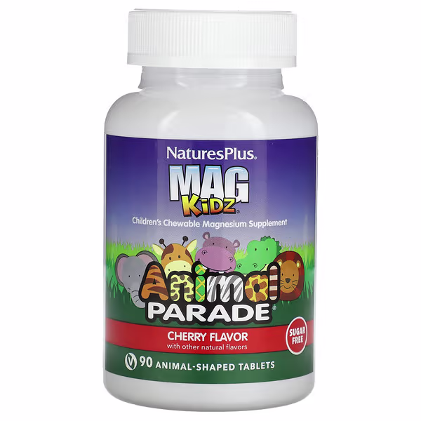 NaturesPlus, MagKidz, Animal Parade, Children's Chewable Magnesium, Cherry, 90 Animal Shaped Tablets