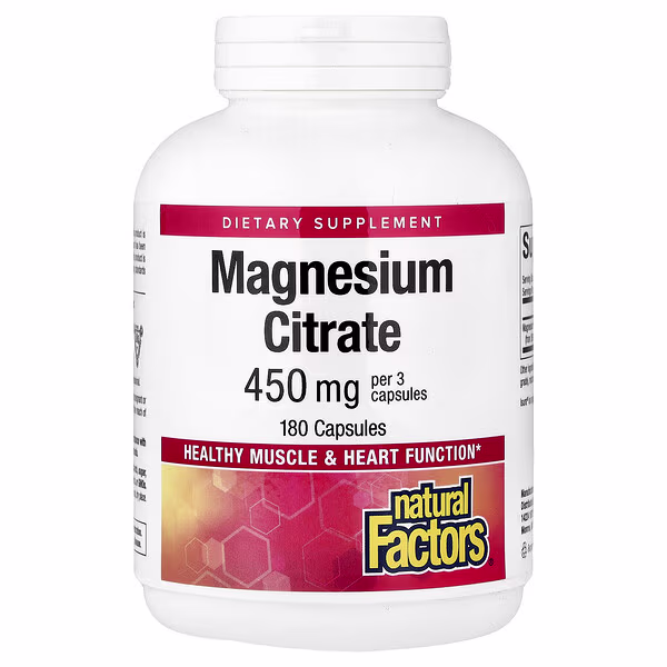 Natural Factors, Magnesium Citrate, 180 Capsules ,150 mg Per capsule