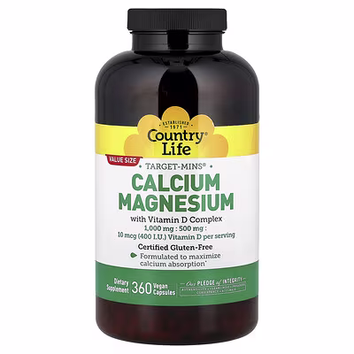 Country Life, Target-Mins®, Calcium Magnesium with Vitamin D Complex, 360 Vegan Capsules