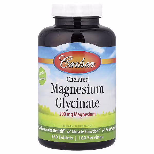 Carlson, Chelated Magnesium Glycinate, 200 mg, 180 Tablets