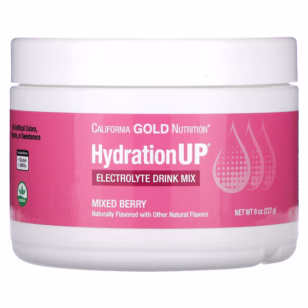 California Gold Nutrition, HydrationUP®, Electrolyte Drink Mix with Calcium, Potassium, Vitamin C, and Vitamin E, Mixed Berry, 8 oz (227 g)