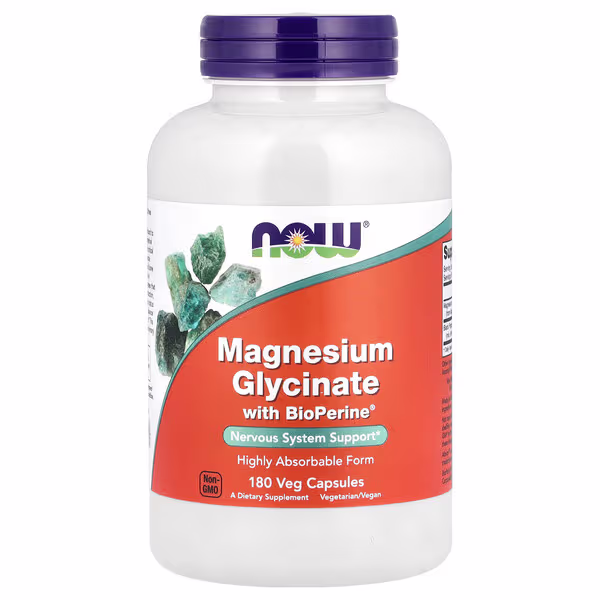 NOW Foods, Magnesium Glycinate With BioPerine®, 180 Veg Capsules