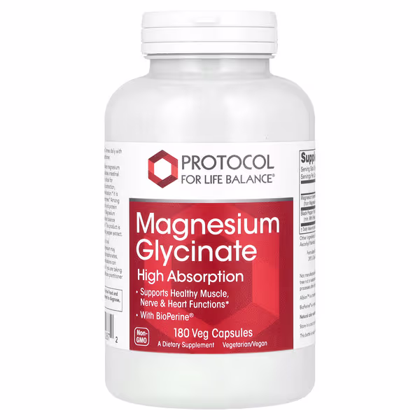 Protocol for Life Balance, Magnesium Glycinate, High Absorption, 180 Veg Capsules
