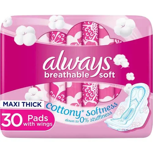 Always Skin Love, Up to Zero Wetness 100% Softness, Maxi Thick, 30 Pads