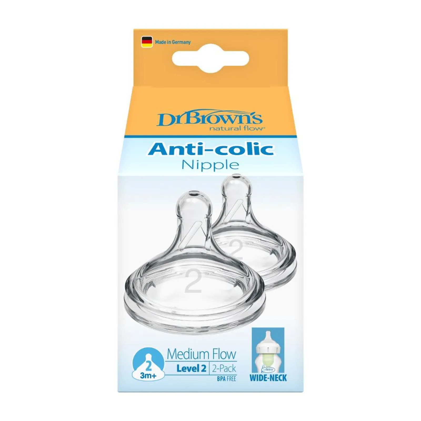 Dr. Brown's - Wide-Neck Silicone Options+ Nipple - Level 2 - Pack of 2