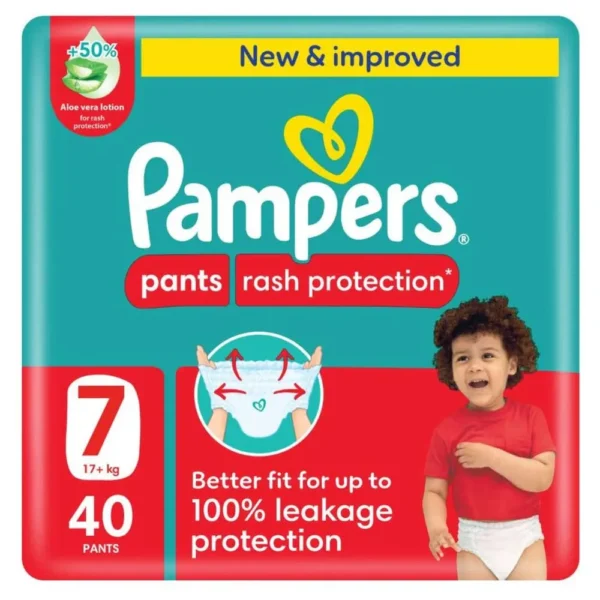 Pampers - Rash Protection Baby Diaper Pants - Size 7 - 17+ Kg - 40 Count