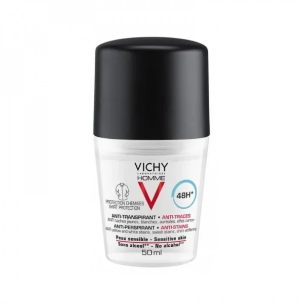 Vichy Homme 48H Antiperspirant Deodorant Anti-Mark Roll-On 50ml For Men