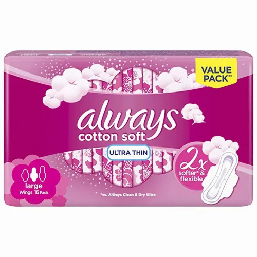 Always Cotton Softness Feminine Pads, Ultra Thin Large,16 pcs