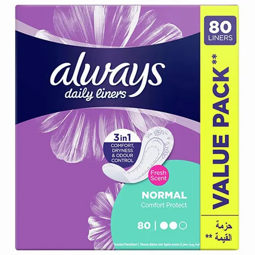 Always Daily Liners Fresh Scent Feminine Pantyliners, Normal, 80 pcs