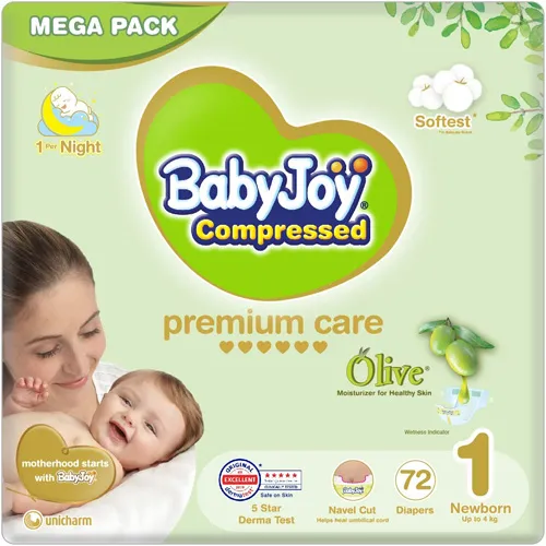 BabyJoy Olive Diaper Size (1) Newborn Mega Pack 72 pcs Up To 4kg