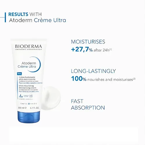 Bioderma Atoderm Ultra Moisturising Cream for Face & Body for dry skin, 200 ml - Image 2