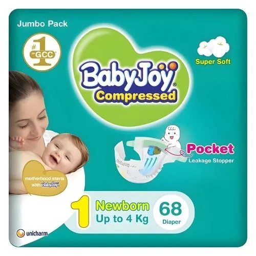 Compressed Diamond Pad Diaper Jumbo Pack Newborn by Babyjoy Size 1, 68 Count Up To 4 Kg - Image 3