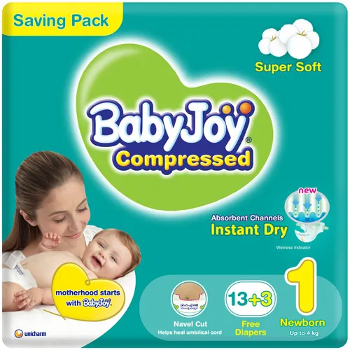 Compressed Diamond Pad Diaper Saving Pack Newborn by Babyjoy Size 1, 16 Count Up To 4 Kg