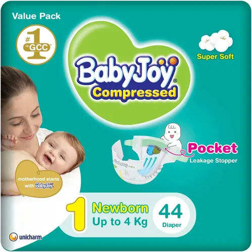 Compressed Diamond Pad Diaper Value Pack Newborn by Babyjoy Size 1, 44 Count Up To 4 Kg