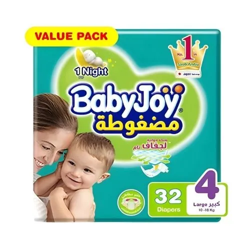 Compressed Diamond Pad Diaper Value Pack by Babyjoy Large 4, 32 Count Up to 18 kg