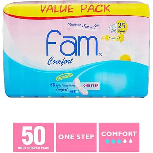 Fam Comfort Natural Cotton Feel without wings Feminine Pads,Super,50 pcs