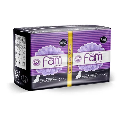 Fam Natural Cotton Feel Feminine Pads,Super extra thin,14 pcs