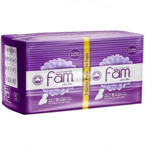 Fam Natural Cotton Feel Feminine Pads,Super extra thin,16 pcs