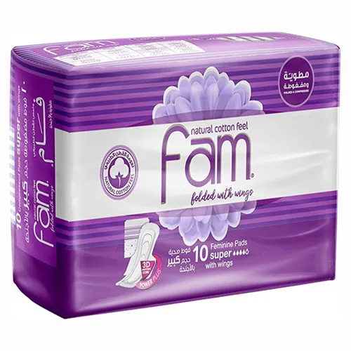 Fam Natural Cotton Feel Feminine Pads,Super,10 pcs