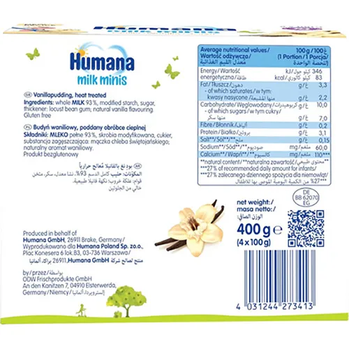 Humana Minis Milk, vanilla Yogurt, 4 x 100g - Image 2