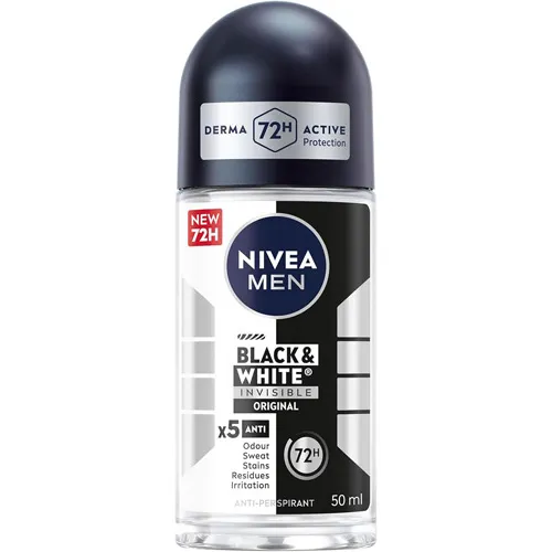 Nivea Antiperspirant Roll On Black and White Invisible for Men, 50 ml
