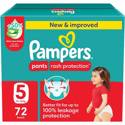 Pampers Rash Protection Diaper Pants With Aloe Vera Cream, Size 5, 72 pcs