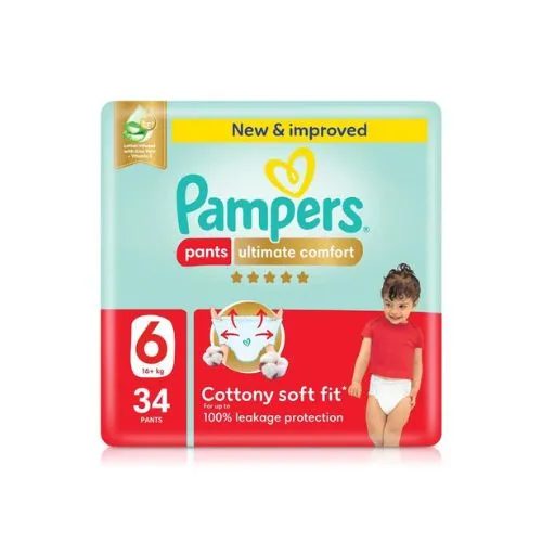 Pampers Ultimate Comfort Diaper Pants with Aloe Vera Cream, Size 6, 34 pcs