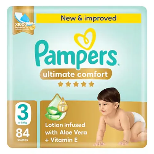 Pampers Ultimate Comfort Diapers with Aloe Vera Cream, Size 3, 84 pcs