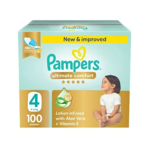 Pampers Ultimate Comfort Diapers with Aloe Vera Cream, Size 4, 100 pcs