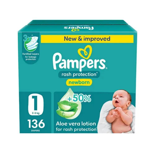Pampers diapers, diaper rash protection with aloe vera cream, size 1, 136 pcs