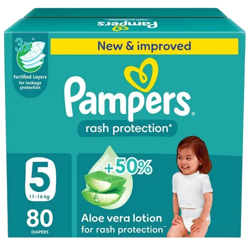 Pampers diapers, diaper rash protection with aloe vera cream, size 5, 80 pcs