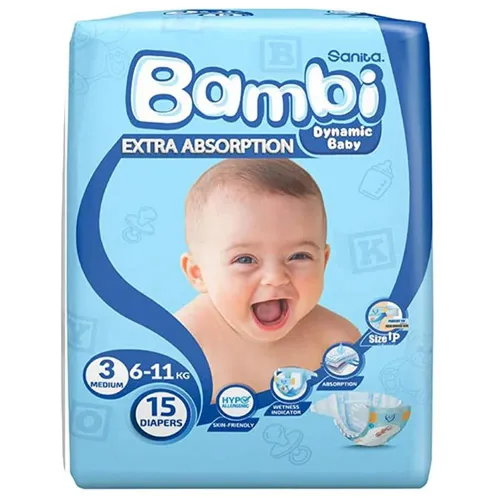 Sanita Bambi Extra Absorption Diapers, Size 3, 15 pcs