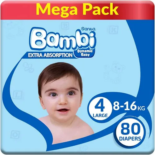 Sanita Bambi Extra Absorption Diapers, Size 4, 80 pcs
