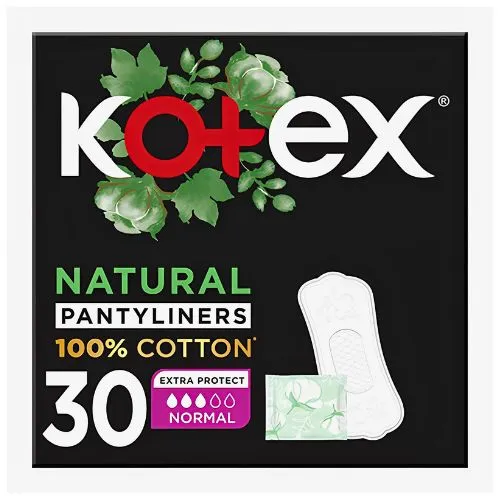 Kotex Natural Cotton Feminine Pantyliners, Normal, 30 pcs