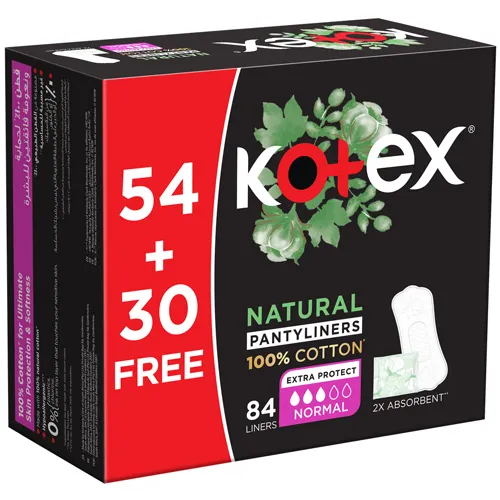 Kotex Natural Cotton Feminine Pantyliners, Normal, 54 pcs (+30 free)