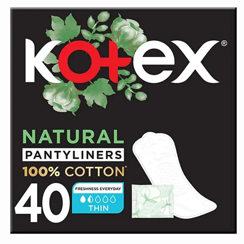 Kotex Natural Cotton Feminine Pantyliners, Thin, 40 pcs