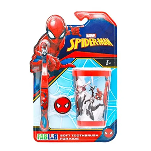Marvel FabLab Kids Soft Toothbrush with Cup,Spider Man