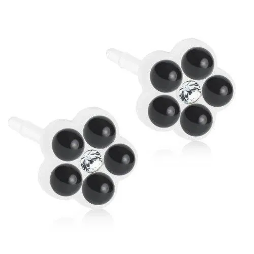 Medical Black Titanium Daisy Pearl Earrings Blomdahl, 6 mm