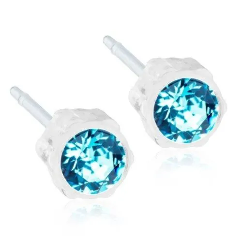 Medical Plastic Earrings Aquamarine Blomdahl, 4 mm