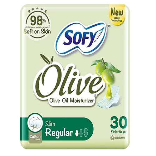 Sofy Olive Oil Moisturizer Cotton Pads, Slim,Normal ,30 pcs