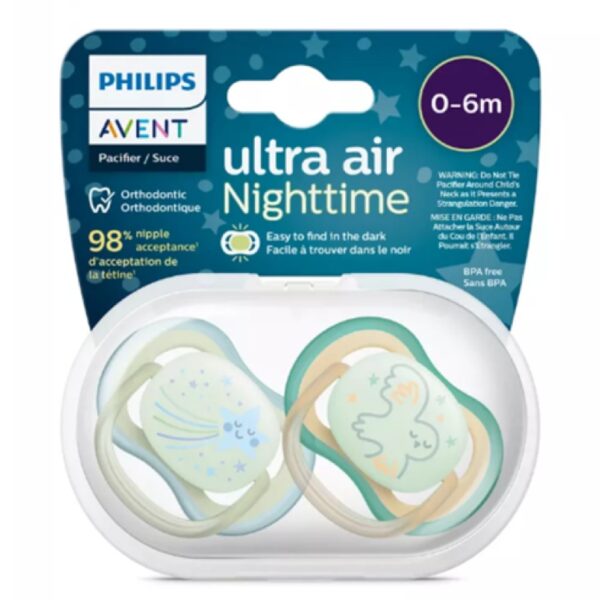 Ultra Air Night Pacifier in Blue 0-6m by Philips Avent, 2 Pieces