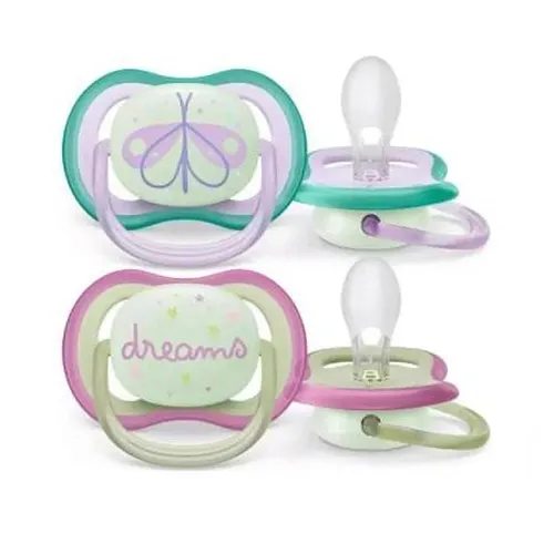 Ultra Air Night Pacifier in Pink 0-6m by Philips Avent, 2 Pieces