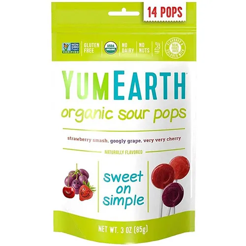 Yum Earth Organic Sour Fruit Lollipops, 14 pieces