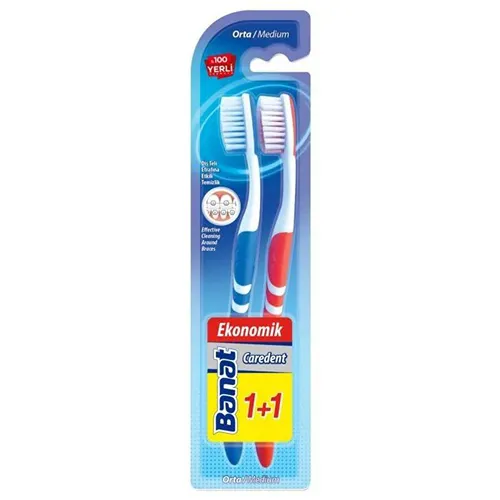 Banat Deep Clean Orthodontic Medium Toothbrush 1+1 Pieces
