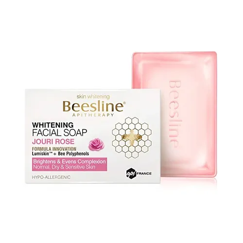 Beesline Whitening Facial Bar Soap With Damask Rose For Normal To Dry Skin, 85g