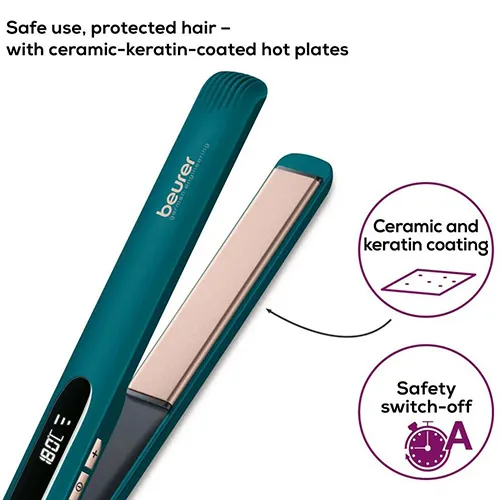 Beurer Ocean Ceramic-Keratin Hair Straightener, Ocean Blue, HS 50 - Image 2